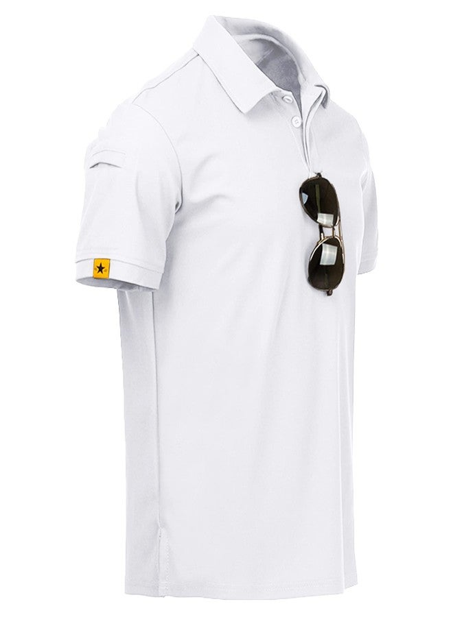 ZITY Mens Polo Shirt Short Sleeve Sports Tactical T-Shirt Athletic Golf Polos Daily Casual Stylish Collared Shirts for Men White Large - Image 1